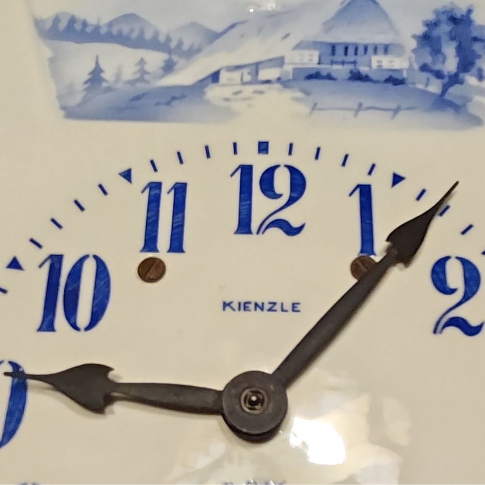 Vintage Kienzle 8-Day German Porcelain Wall Clock Blue White Alpine Scene As-Is - Picture 2 of 9